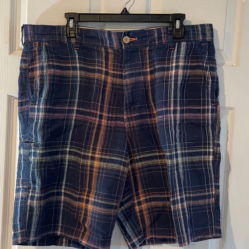 Tommy Bahama  Size 36 Navy and Orange Plaid Shorts